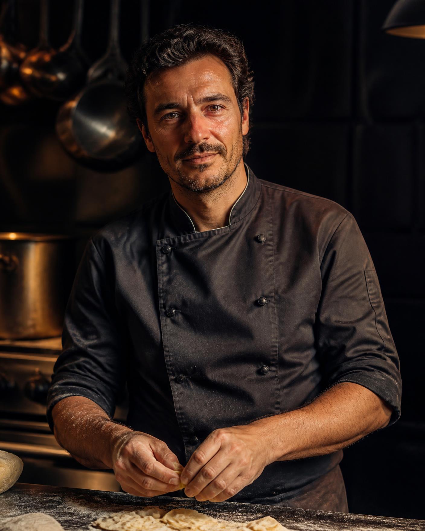 Küchenchef formt frische Pasta von Hand
